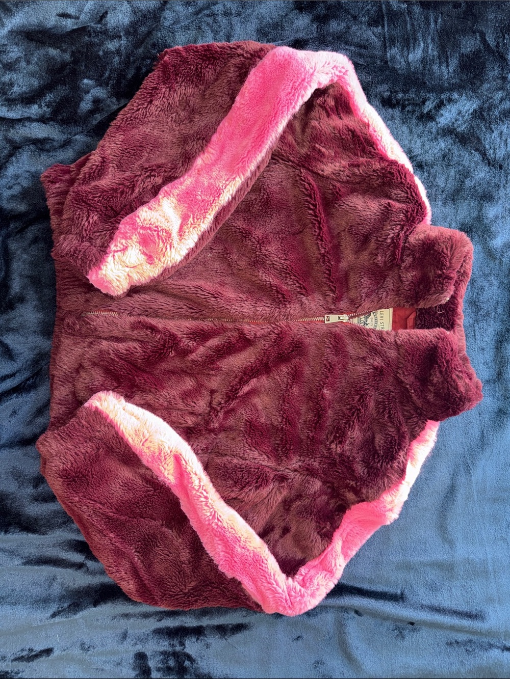 Plush Faux-Fur Woman Jacket in Deep Plum with Pink Trim